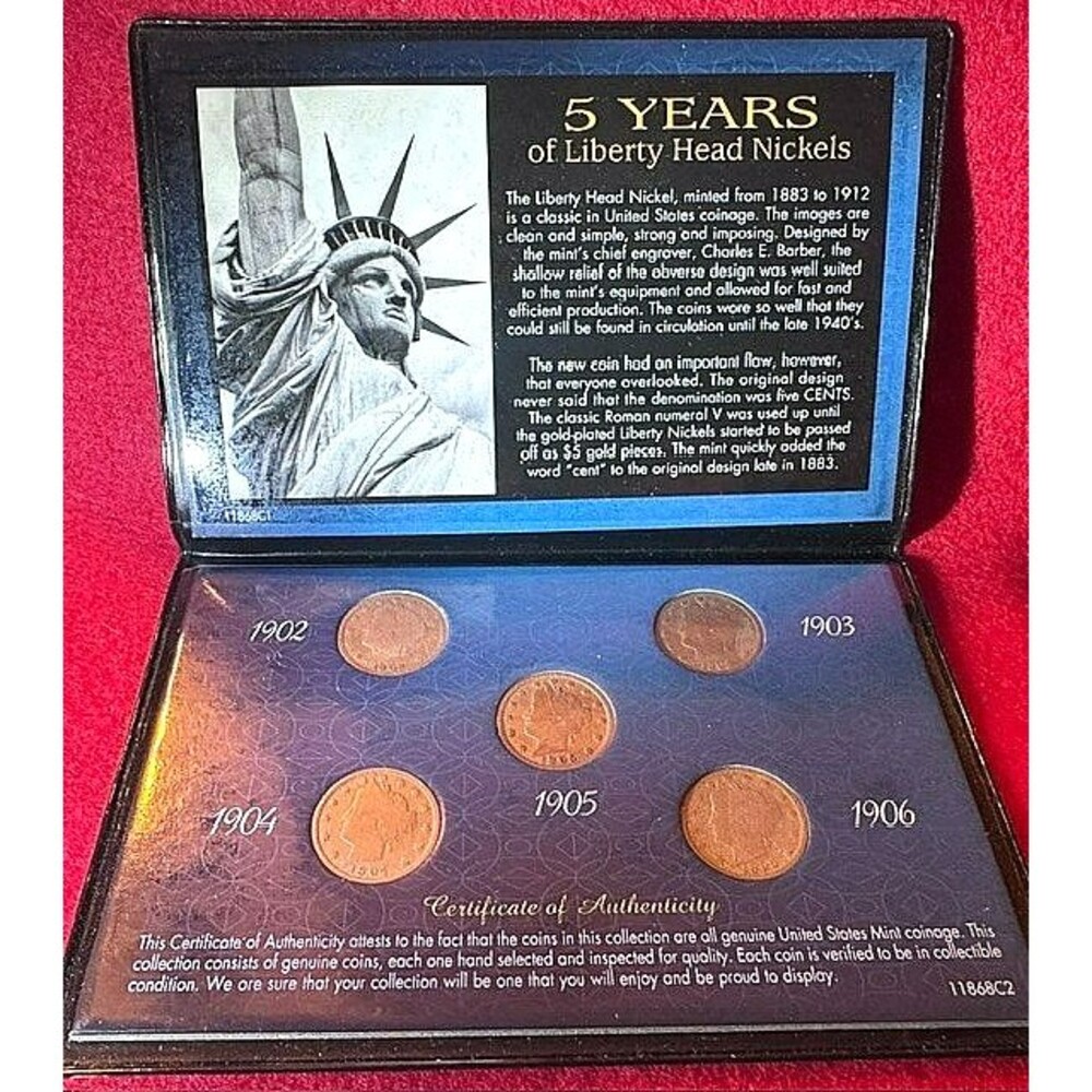 5 Years of Liberty Head Nickels 1902 - 1906